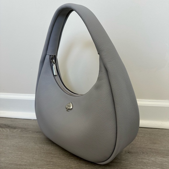 Kate Spade Kayla Crescent Leather Shoulder Bag | Mountain Grey - Picture 3 of 15